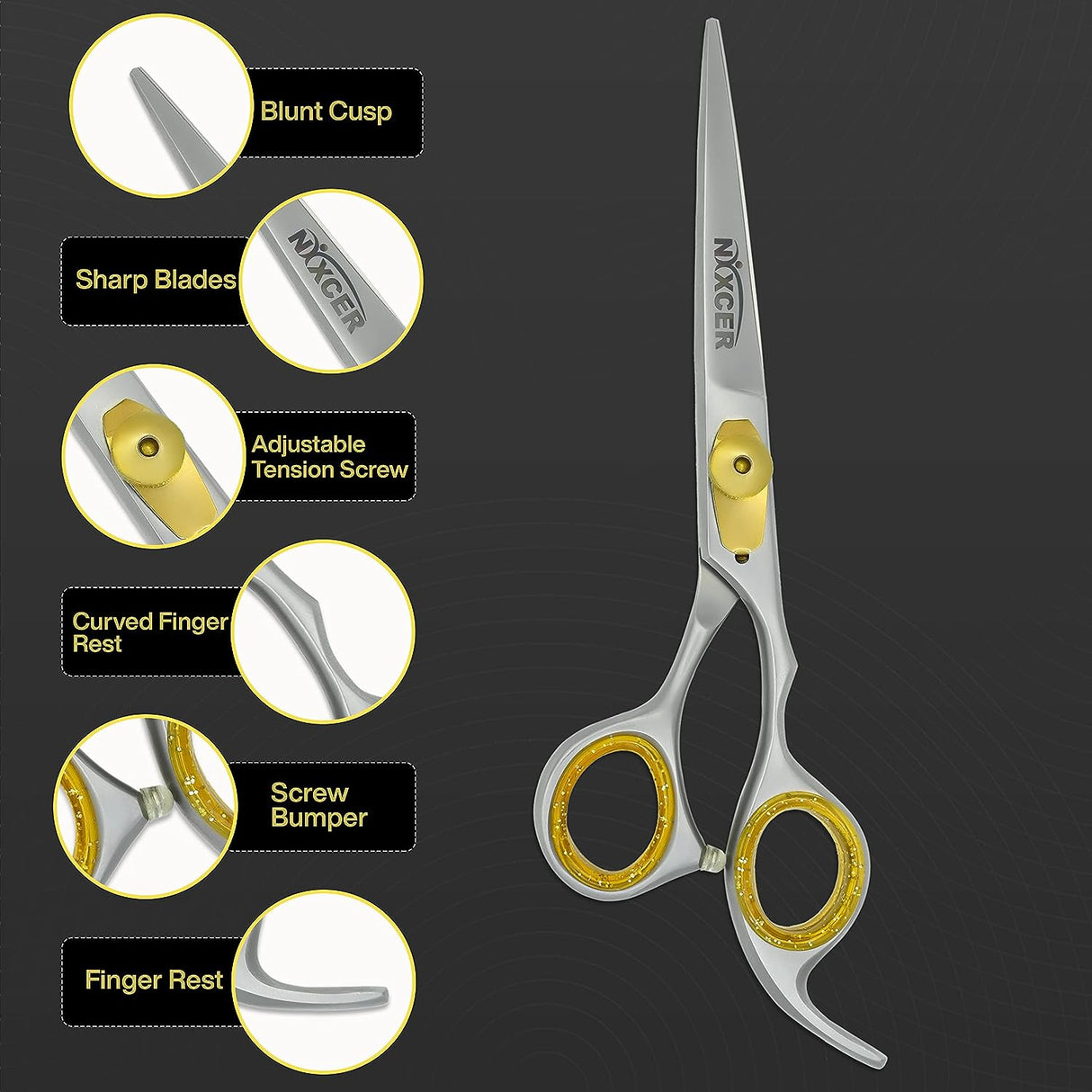 Nixcer Hair Cutting Scissor - Matte Silver (4164)