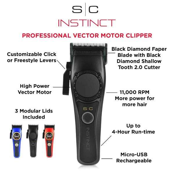 STYLECRAFT INSTINCT PROFESSIONAL VECTOR MOTOR CORDLESS HAIR CLIPPER WITH INTUITIVE TORQUE CONTROL